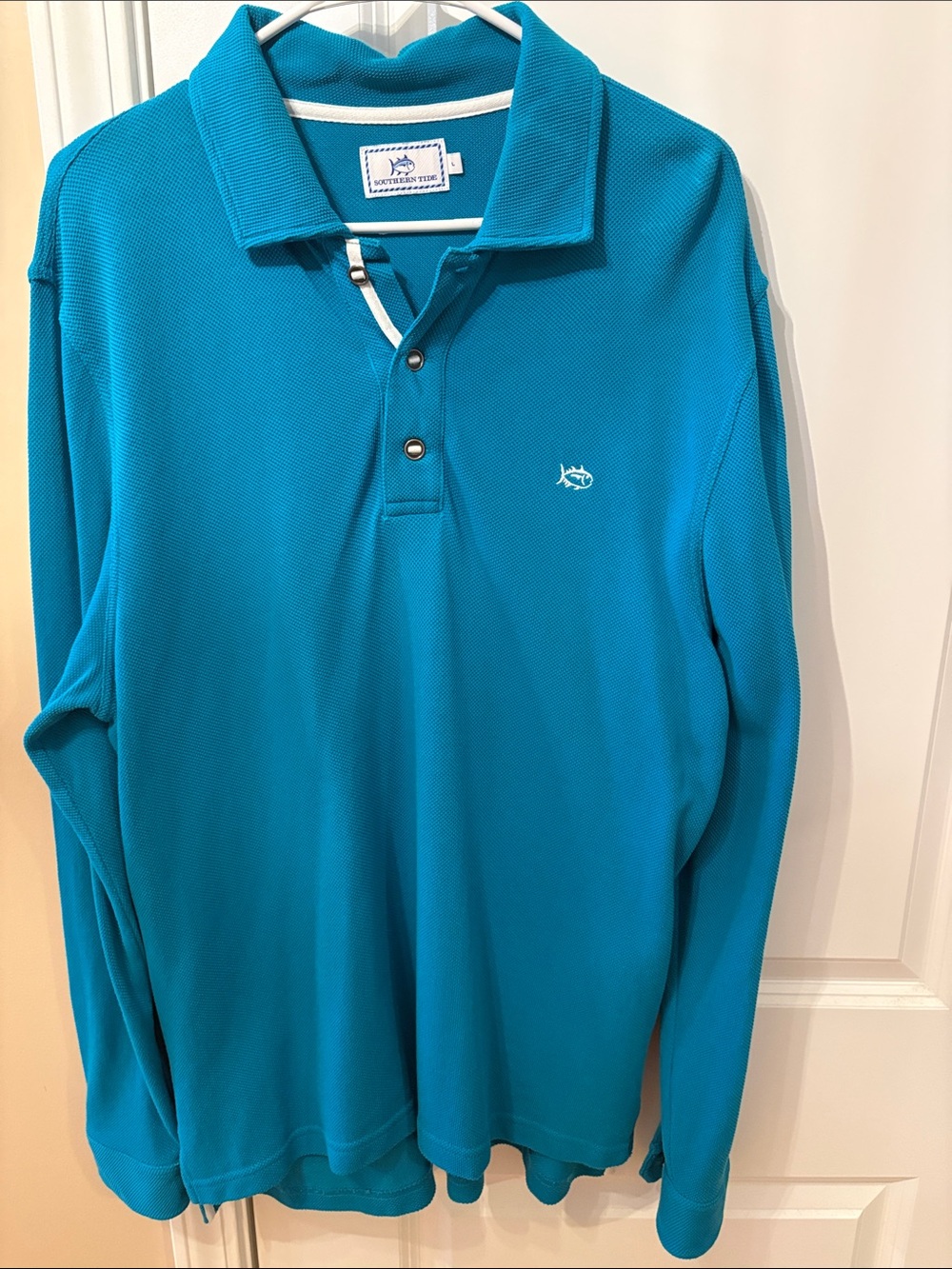 Men’s Southern Tide Long-Sleeve Teal Blue Performance Polo Sz L